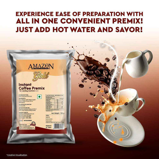 Amazon Gold instant coffee premix 3 in 1 packet with coffee splash and milk jug for easy preparation