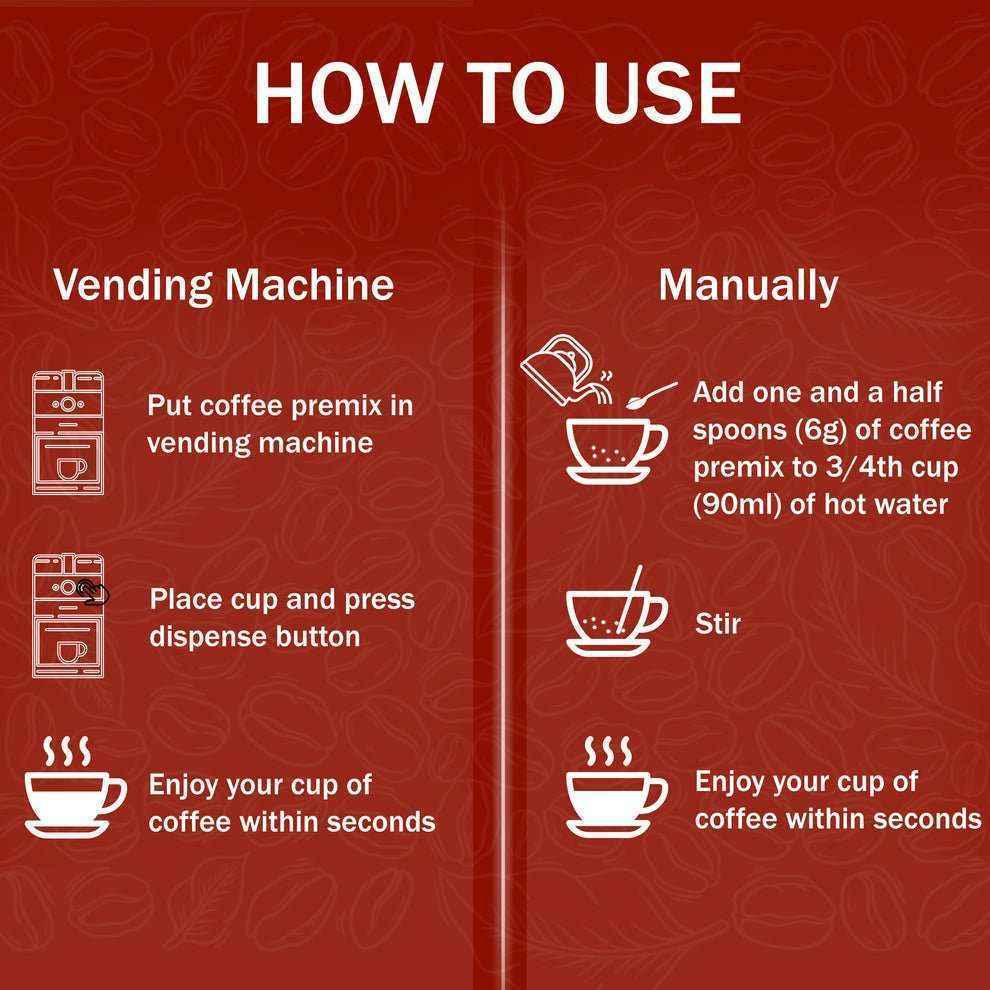 Instructions on how to use Amazon Instant Lemon Masala Tea Powder Premix with vending machine or manually