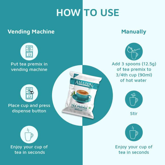 Amazon Plus Regular Tea Premix 1kg instructions for use with vending machine and manual preparation