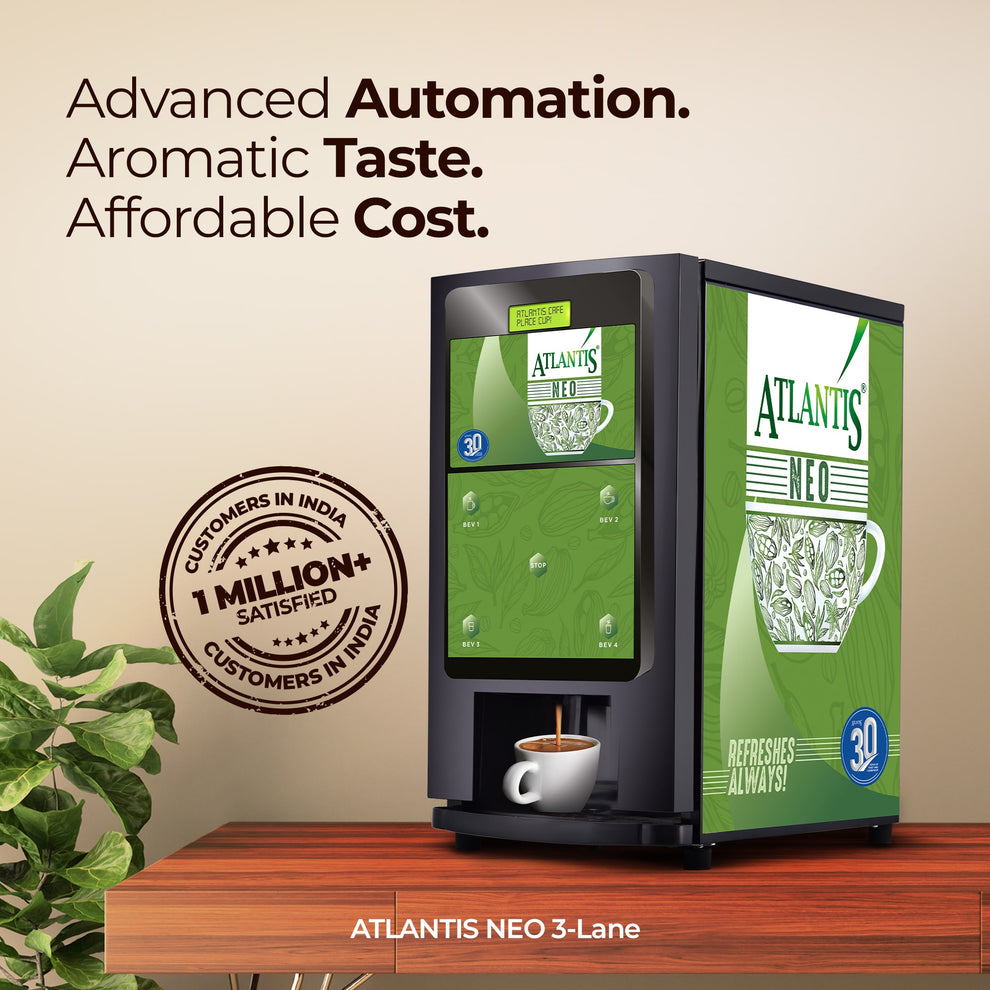ATLANTIS NEO 3-Lane Tea and Coffee Vending Machine - Dedicated Hot Water - COFFEE WALLA CALL ANY REQUIREMENT 99397588888 24*7