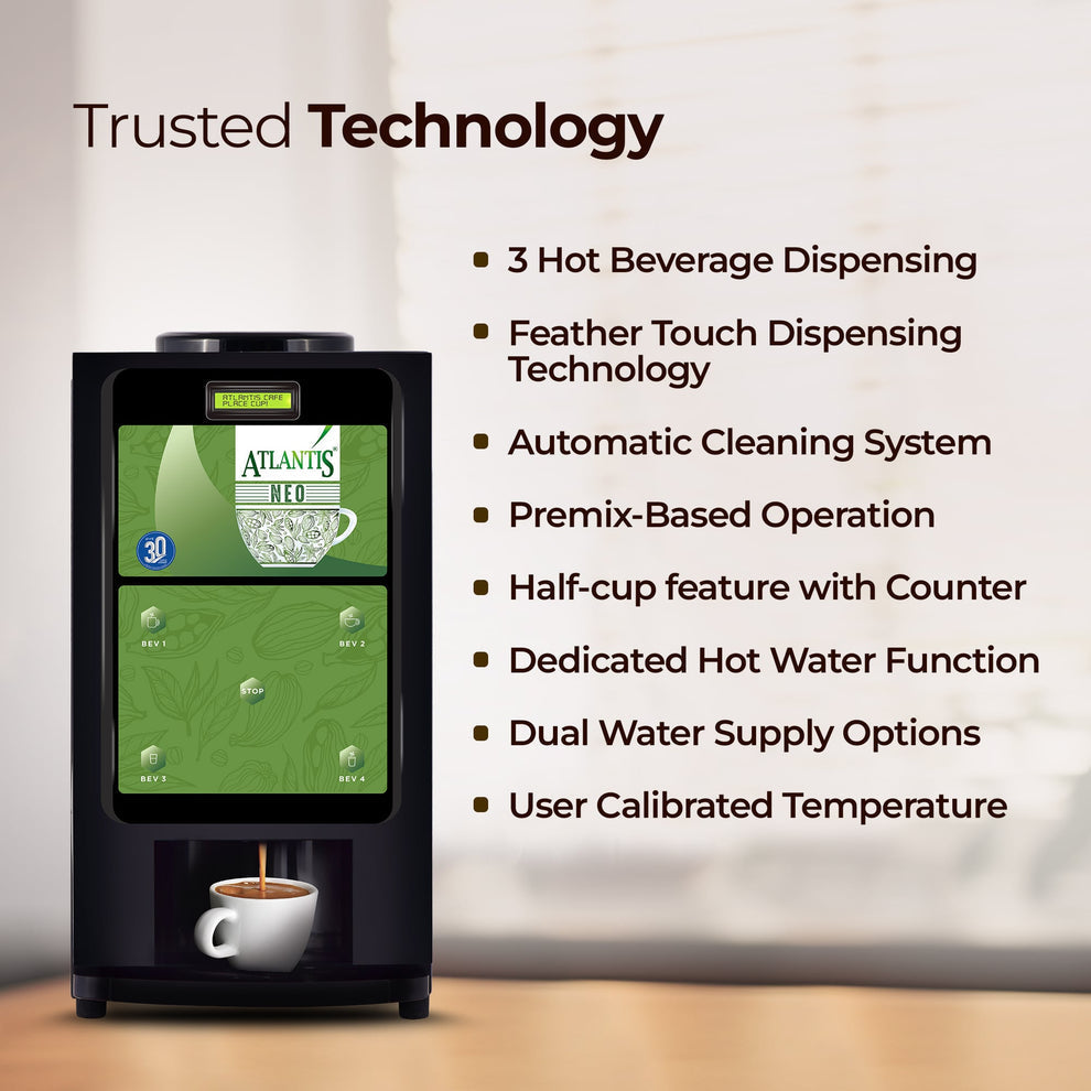 ATLANTIS NEO 3-Lane Tea and Coffee Vending Machine - Dedicated Hot Water - COFFEE WALLA CALL ANY REQUIREMENT 99397588888 24*7