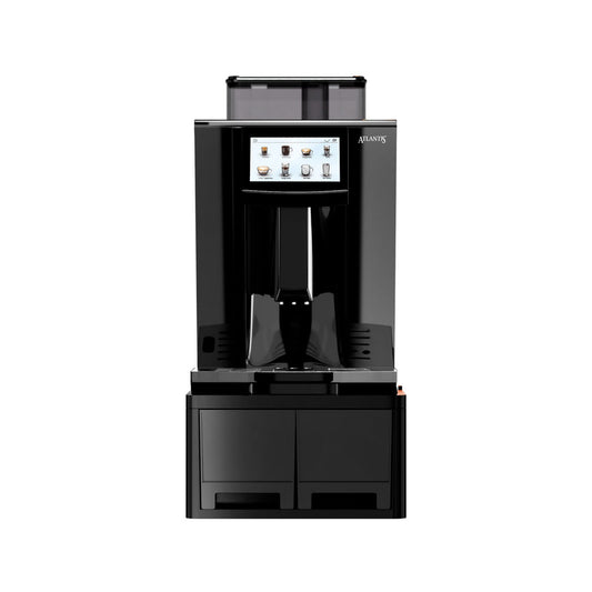 Atlantis brew fully automatic coffee machine in black with digital touch screen and dual dispensing spouts