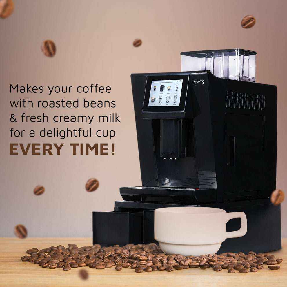 Atlantis brew fully automatic coffee machine with touchscreen and coffee beans for fresh creamy milk coffee