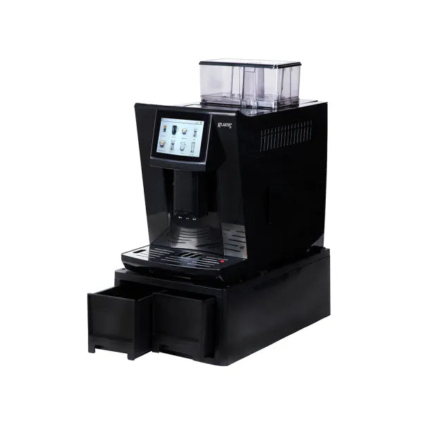 Atlantis brew fully automatic coffee machine in black with touchscreen and dual drawers