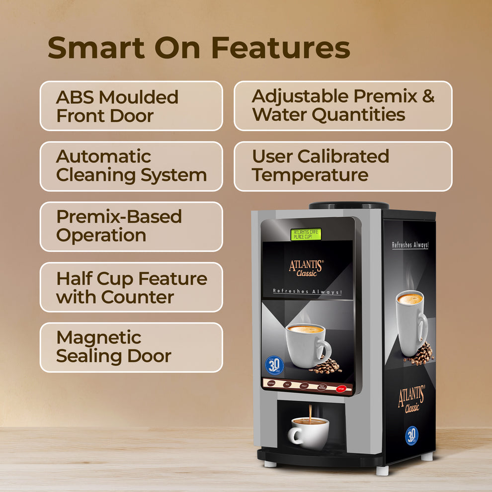 ATLANTIS CLASSIC 2 Lane Tea and Coffee Vending Machine 3 Ltrs hot Tank - COFFEE WALLA CALL ANY REQUIREMENT 99397588888 24*7