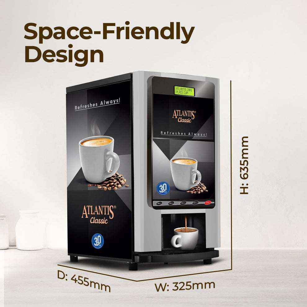 Atlantis Classic 4 lane Coffee Vending Machine with space-friendly design and compact dimensions