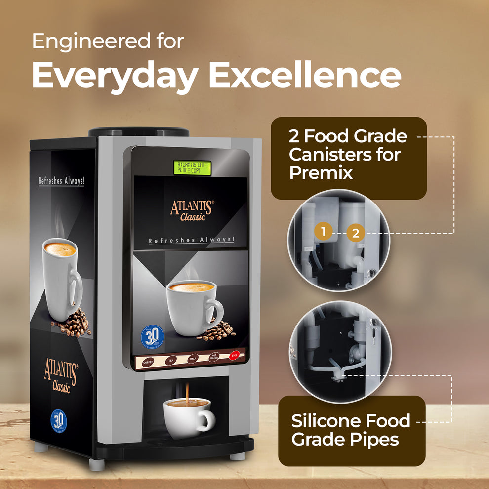 ATLANTIS CLASSIC 2 Lane Tea and Coffee Vending Machine 3 Ltrs hot Tank - COFFEE WALLA CALL ANY REQUIREMENT 99397588888 24*7