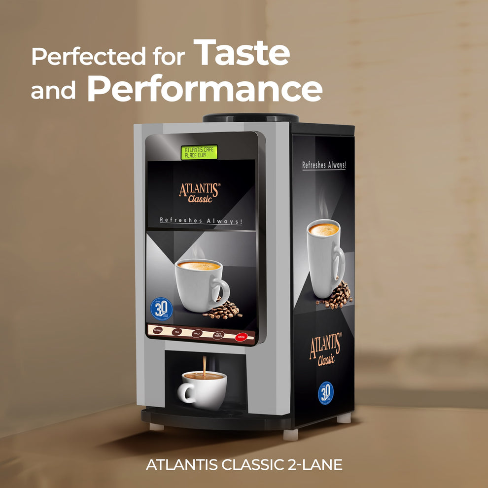 ATLANTIS CLASSIC 2 Lane Tea and Coffee Vending Machine 3 Ltrs hot Tank - COFFEE WALLA CALL ANY REQUIREMENT 99397588888 24*7