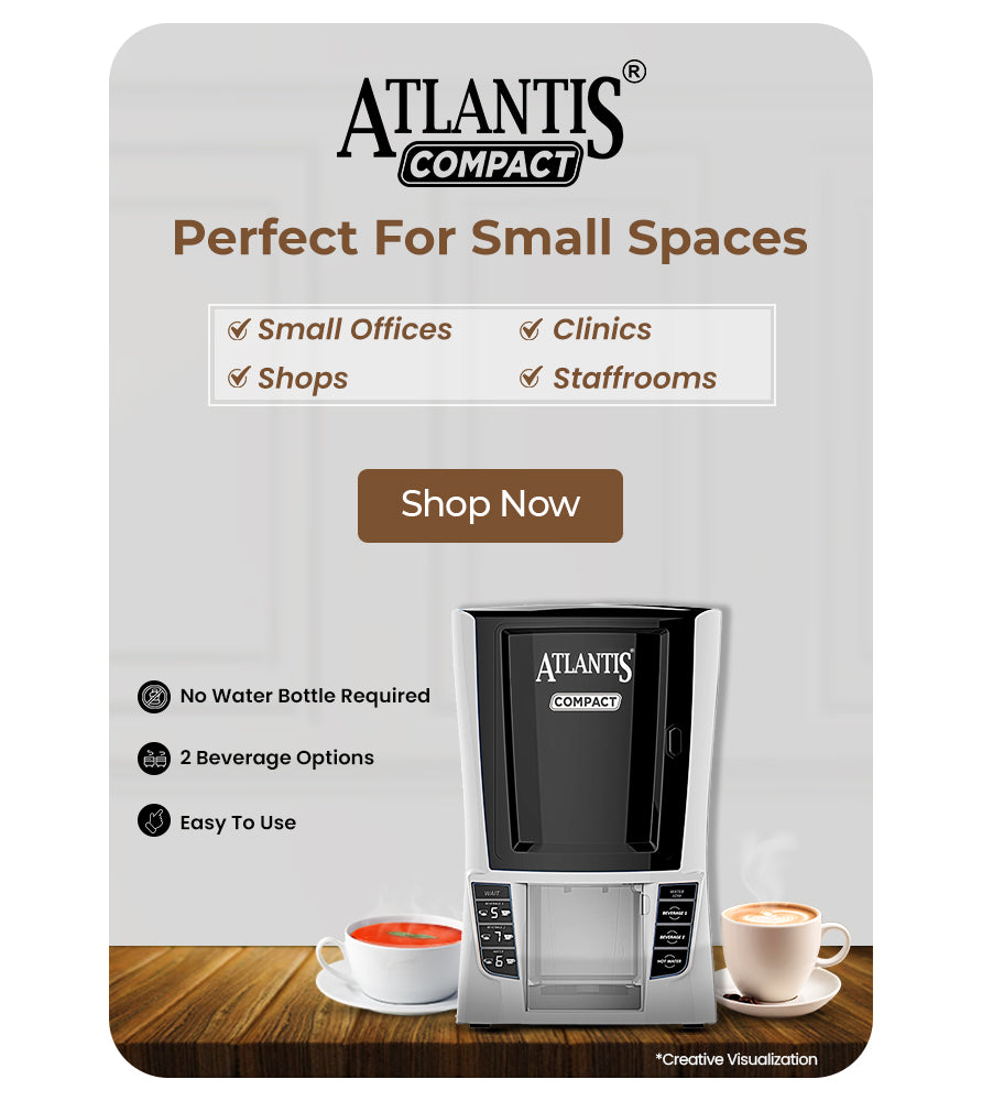 ATLANTIS COMPACT 2-Lane Hot Beverage Dispenser | Perfect for Small Spaces | Energy-Efficient, Cost Effective Solution - COFFEE WALLA CALL ANY REQUIREMENT 99397588888 24*7