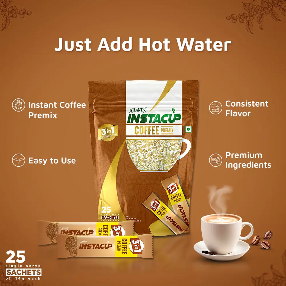 ATLANTIS INSTACUP 3-IN-1 Coffee Premix Sachets - COFFEE WALLA CALL ANY REQUIREMENT 99397588888 24*7