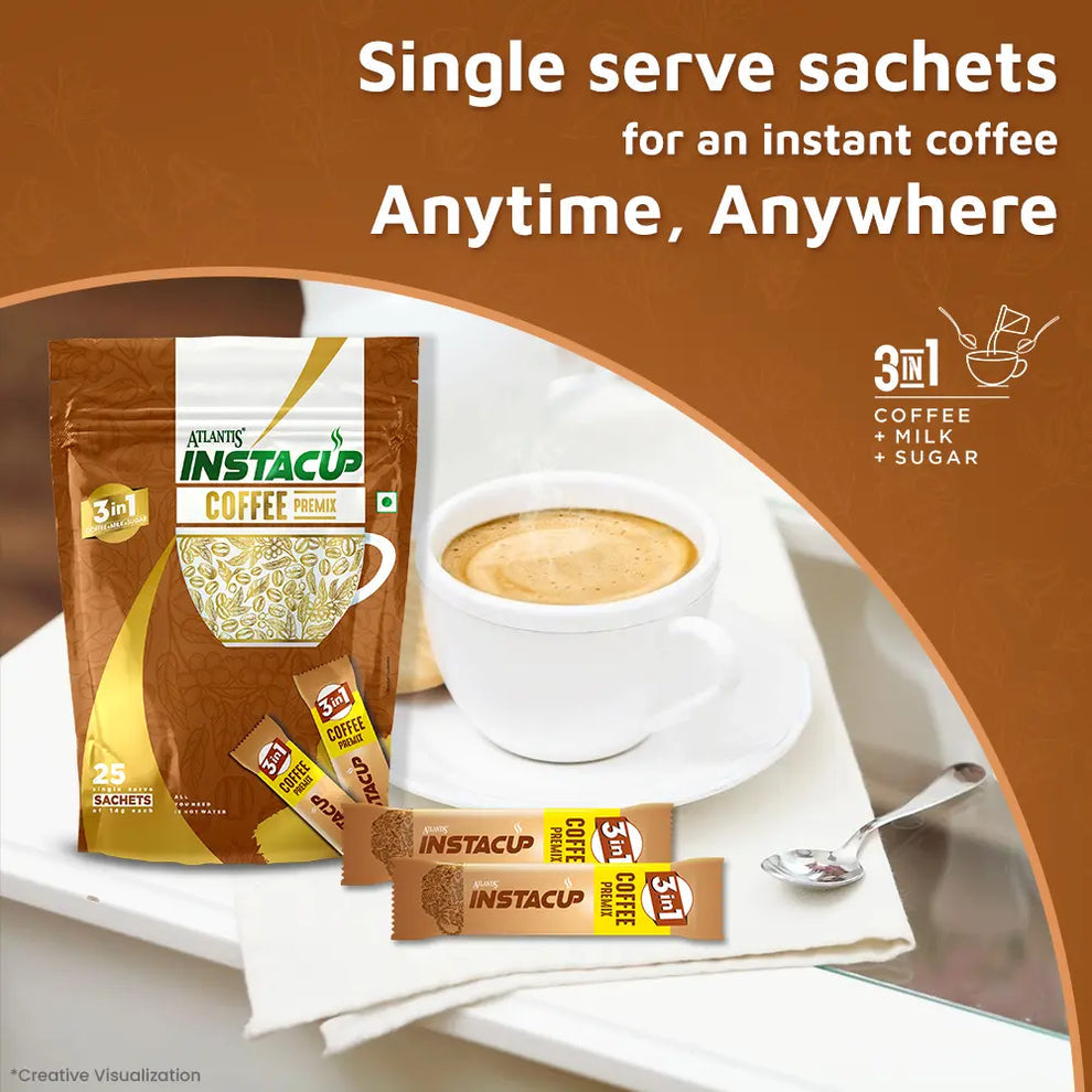 ATLANTIS INSTACUP 3-IN-1 Coffee Premix Sachets - COFFEE WALLA CALL ANY REQUIREMENT 99397588888 24*7