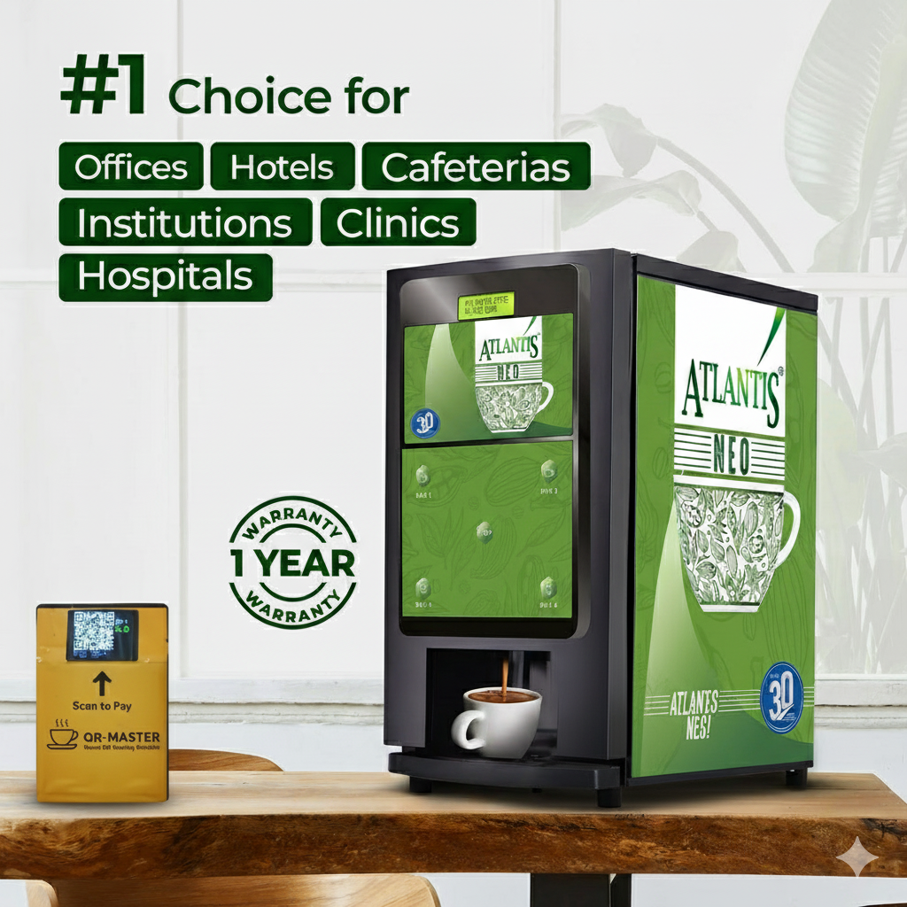 Atlantis neo 4 lane upi qr master coffee vending machine for offices hotels cafeterias and clinics