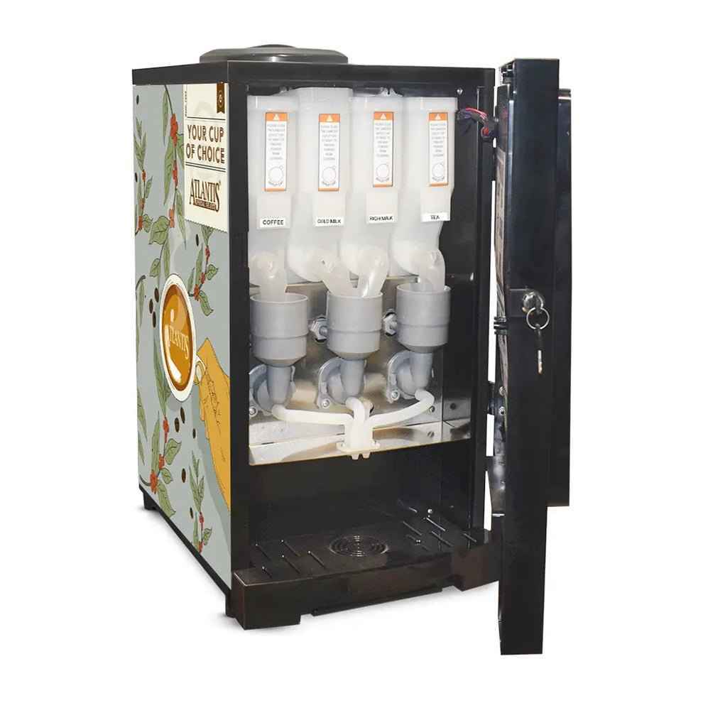 Atlantis select coffee machine external vending unit with coffee, creamer, chocolate, and sugar dispensers