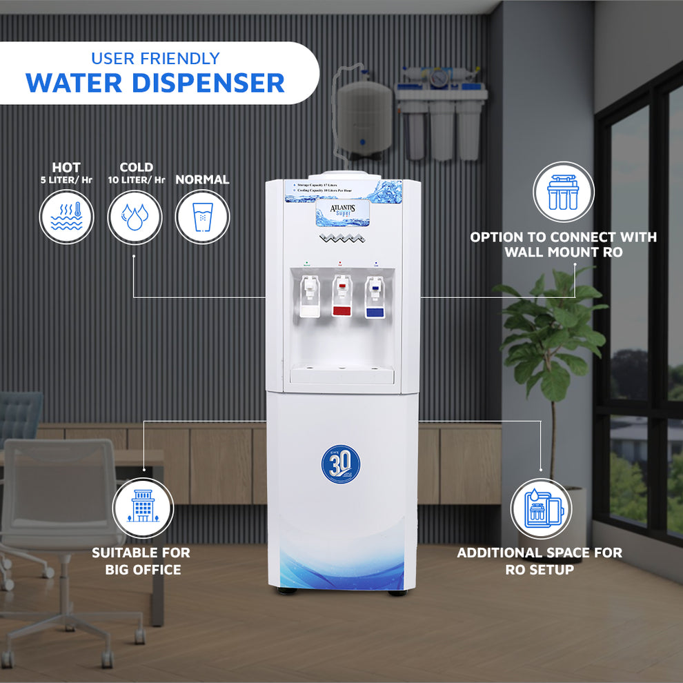 ATLANTIS SUPER Floor Standing Water Dispenser with RO Compatible (Available Space for RO Setup)- 3 Taps (15l Large Cold Tank Capacity) free delivery all over India - COFFEE WALLA CALL ANY REQUIREMENT 99397588888 24*7