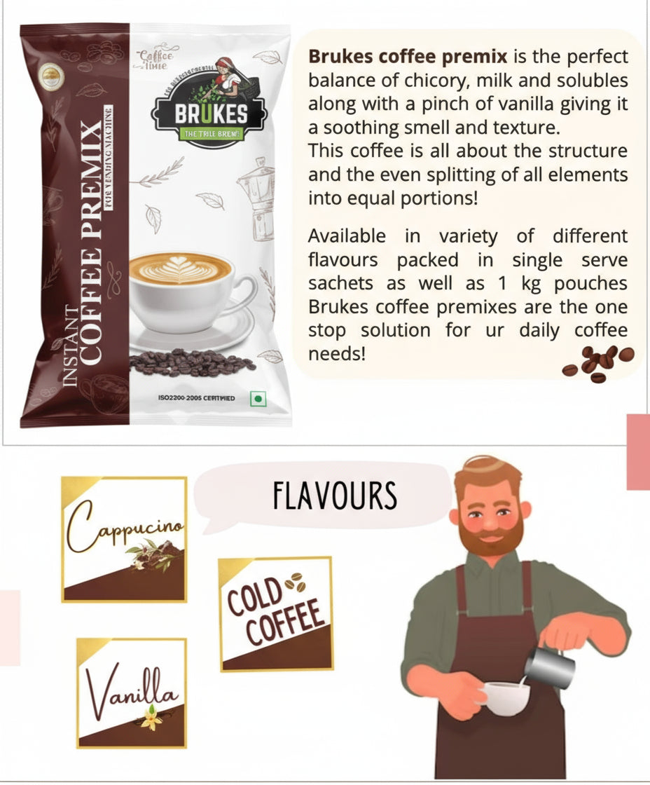 brukes Instant Cold Coffee Premix 1kg Rich & Smooth - COFFEE WALLA CALL ANY REQUIREMENT 99397588888 24*7