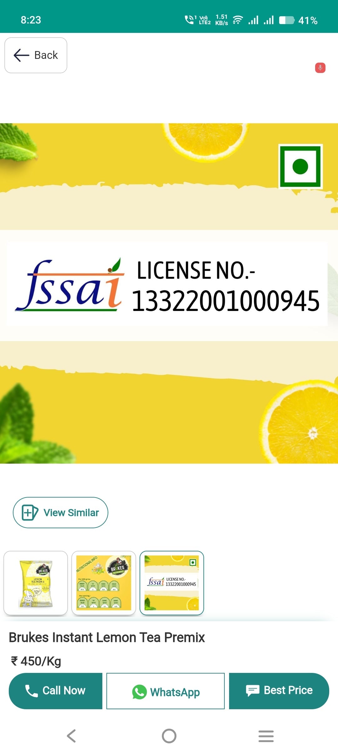 Brukes Lemon Tea Premix 1kg - Refreshing Beverage - COFFEE WALLA CALL ANY REQUIREMENT 99397588888 24*7