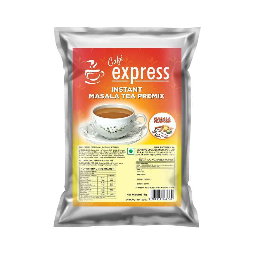 Cafe express instant masala tea premix 1kg pack with a cup of prepared masala tea