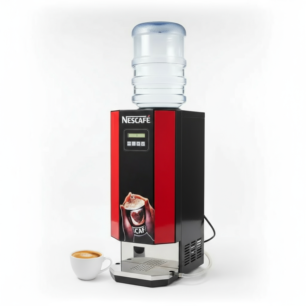 Nescafe 2 lane coffee machine with digital display and water tank showing nescafe 2 lane coffee machine price
