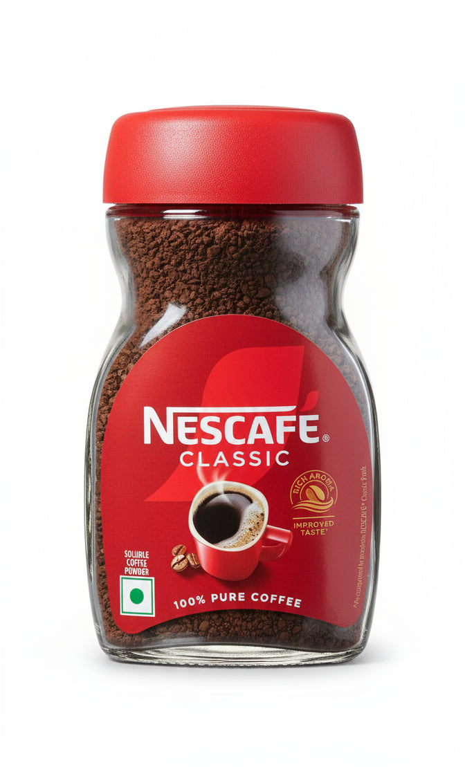 Nescafe Classic 90g coffee jar with red lid containing 100 percent pure instant coffee granules