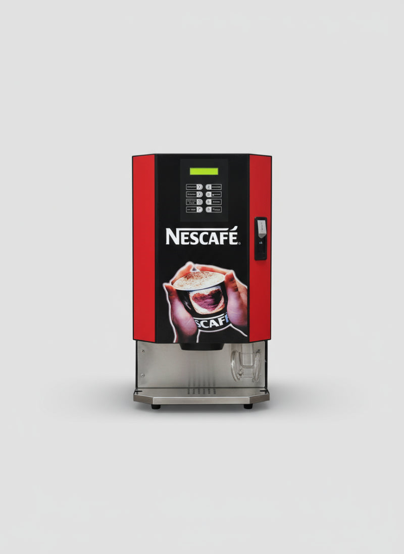 Nescafe coffee machine 4 lane in black and red with digital display and cup dispenser