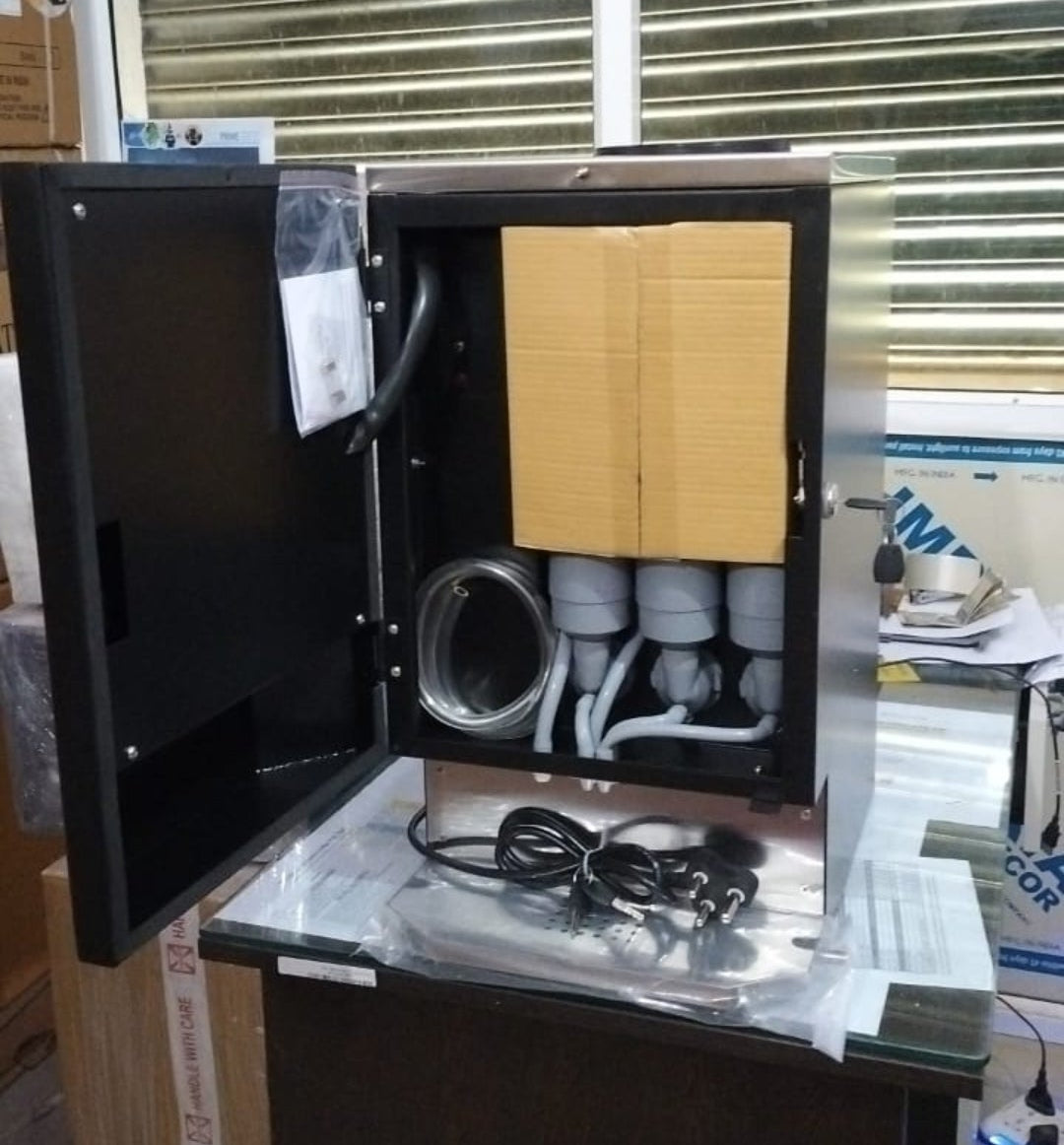 Nescafe vending machine with UPI showing internal components and wiring for tea coffee vending service