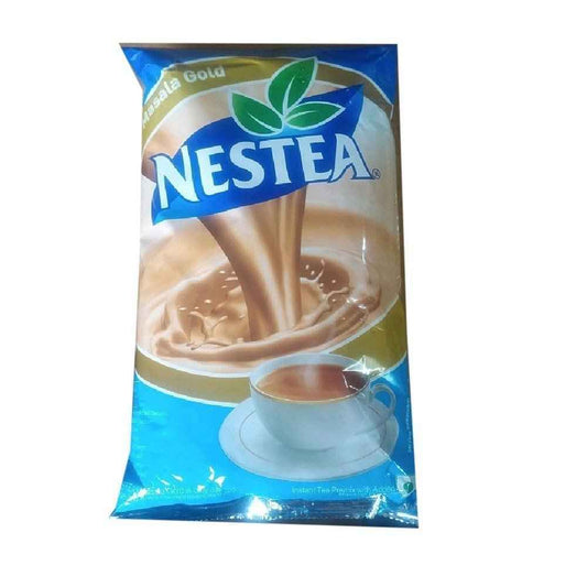 Nestea Masala Gold tea premix packet with cup of tea on blue and gold packaging