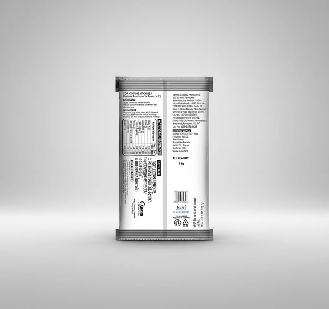Back view of Nestea Masala Gold tea premix packet showing nutritional and product information
