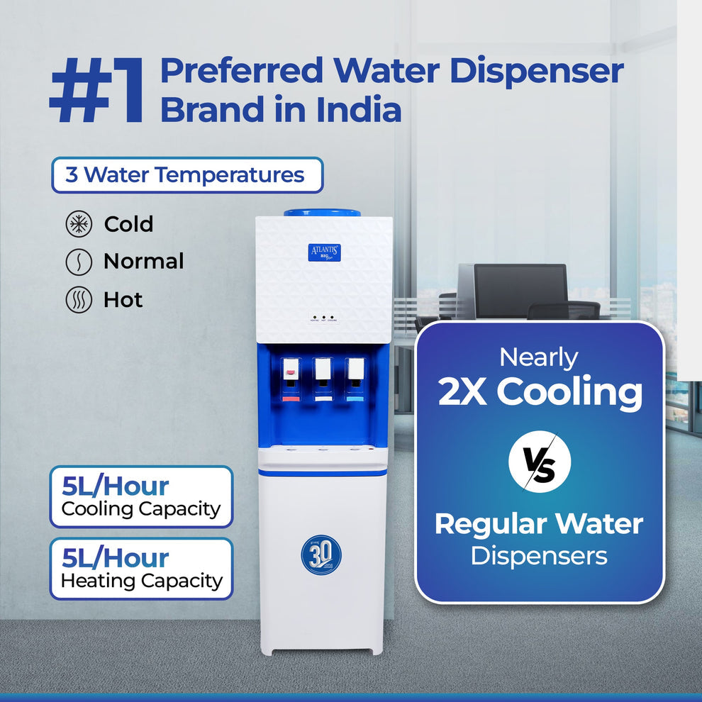 ATLANTIS BIG PLUS | 5L/Hour Cooling Capacity | 8L Cold Tank Storage | Smart Glass Push-Pull Taps | 1 Year Warranty | Hot, Normal & Cold Water - COFFEE WALLA CALL ANY REQUIREMENT 99397588888 24*7