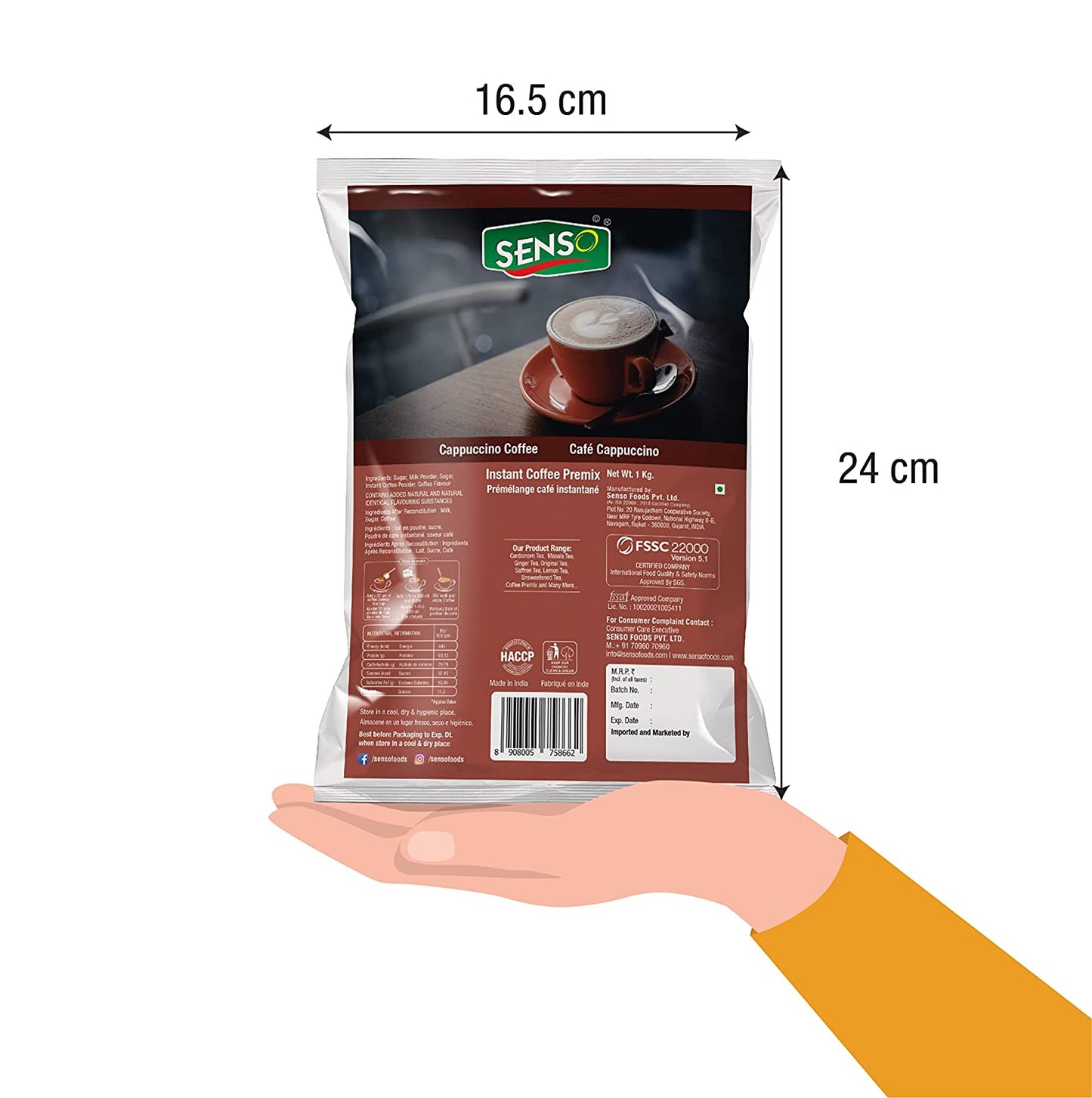 Senso Cappuccino Coffee Premix 3 in 1 Instant vending machine 1Kg - COFFEE WALLA CALL ANY REQUIREMENT 99397588888 24*7